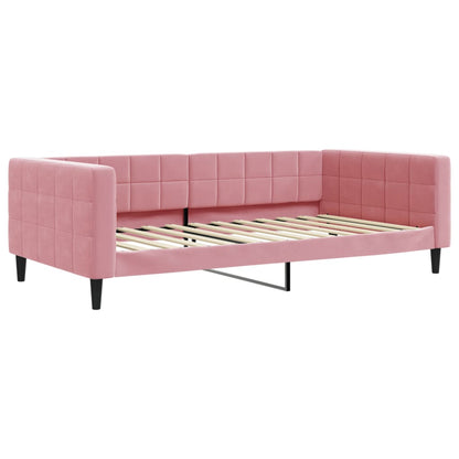 Slaapbank met onderschuifbed en lades 100x200 cm fluweel roze