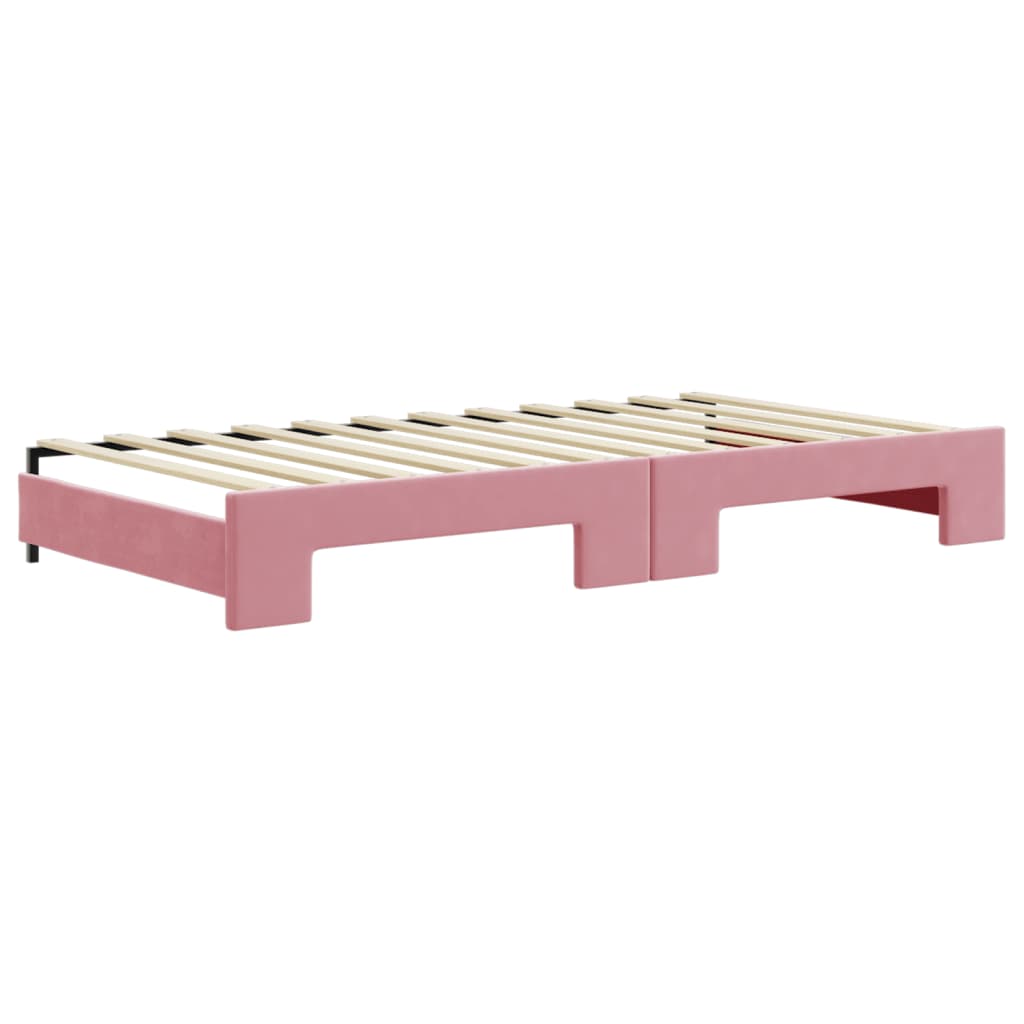 Slaapbank met onderschuifbed en lades 100x200 cm fluweel roze