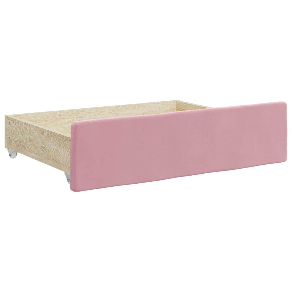Slaapbank met onderschuifbed en lades 100x200 cm fluweel roze