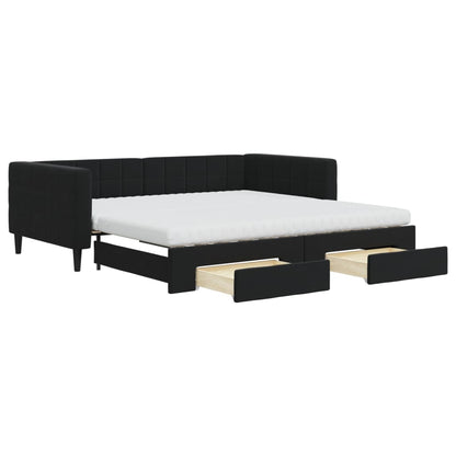 Slaapbank met onderschuifbed en lades 100x200 cm fluweel zwart 100 x 200 cm Zwart