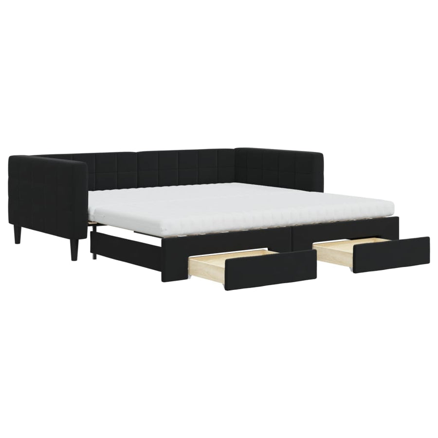 Slaapbank met onderschuifbed en lades 100x200 cm fluweel zwart 100 x 200 cm Zwart