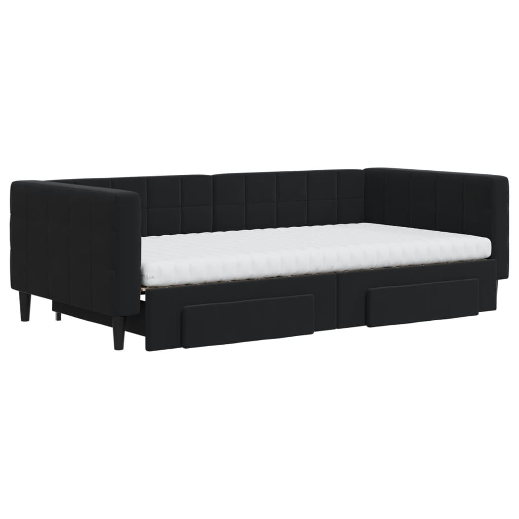 Slaapbank met onderschuifbed en lades 100x200 cm fluweel zwart 100 x 200 cm Zwart