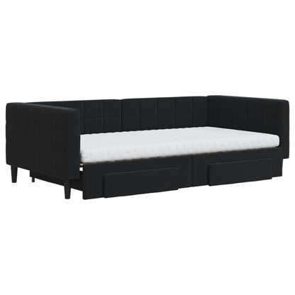 Slaapbank met onderschuifbed en lades 100x200 cm fluweel zwart 100 x 200 cm Zwart