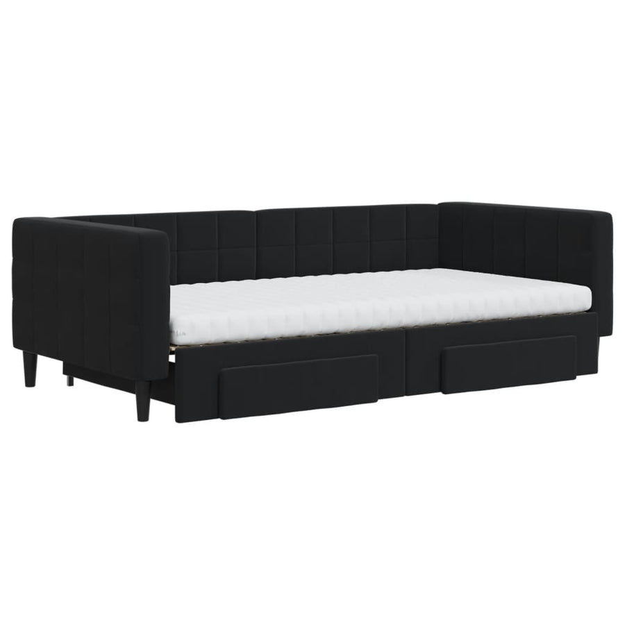 Slaapbank met onderschuifbed en lades 100x200 cm fluweel zwart 100 x 200 cm Zwart