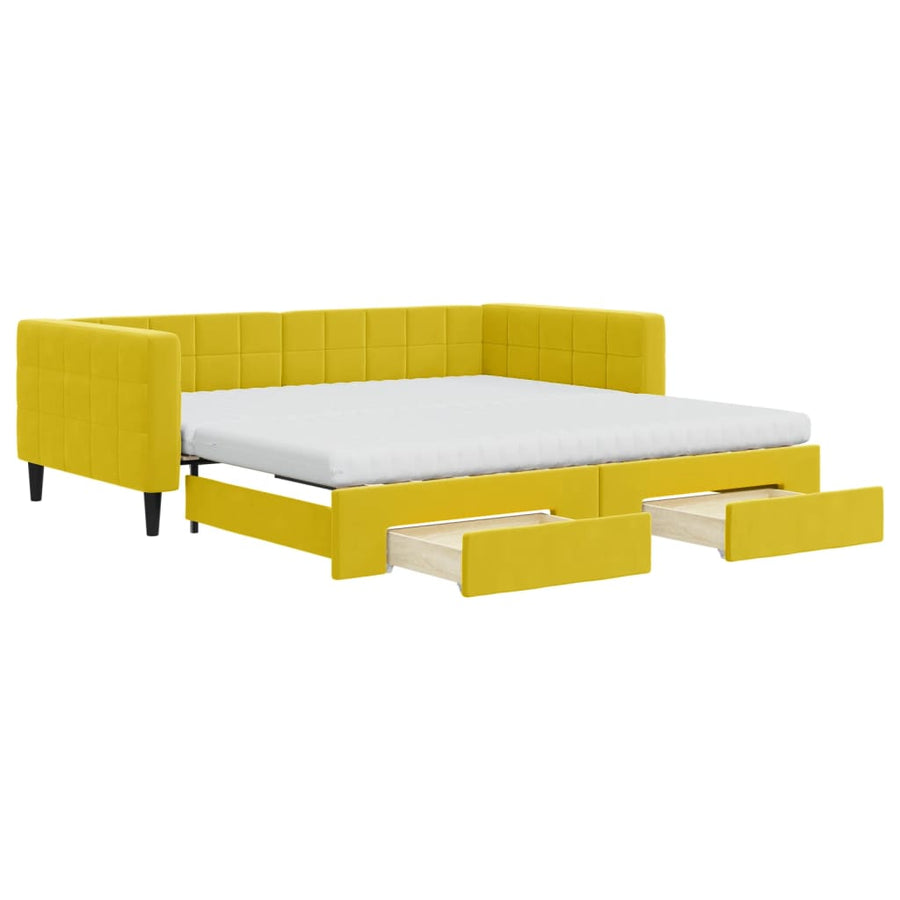 Slaapbank met onderschuifbed en lades 100x200 cm fluweel geel