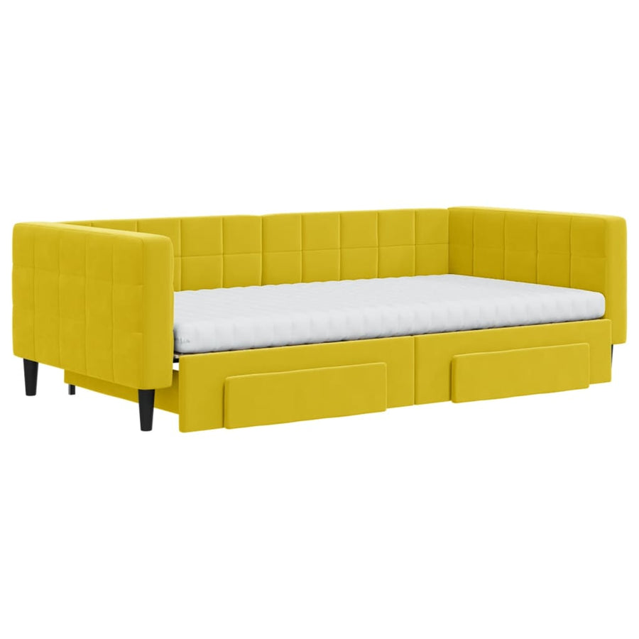 Slaapbank met onderschuifbed en lades 100x200 cm fluweel geel