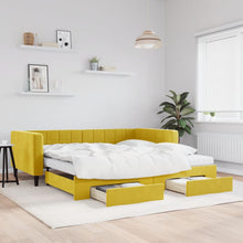 Slaapbank met onderschuifbed en lades 100x200 cm fluweel geel