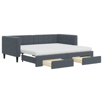 Slaapbank Onderschuifbed En Lades Fluweel 90 x 190 cm Donkergrijs