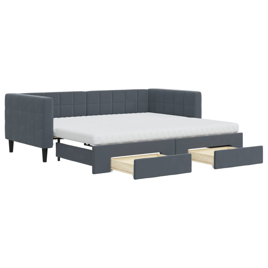 Slaapbank Onderschuifbed En Lades Fluweel 90 x 190 cm Donkergrijs