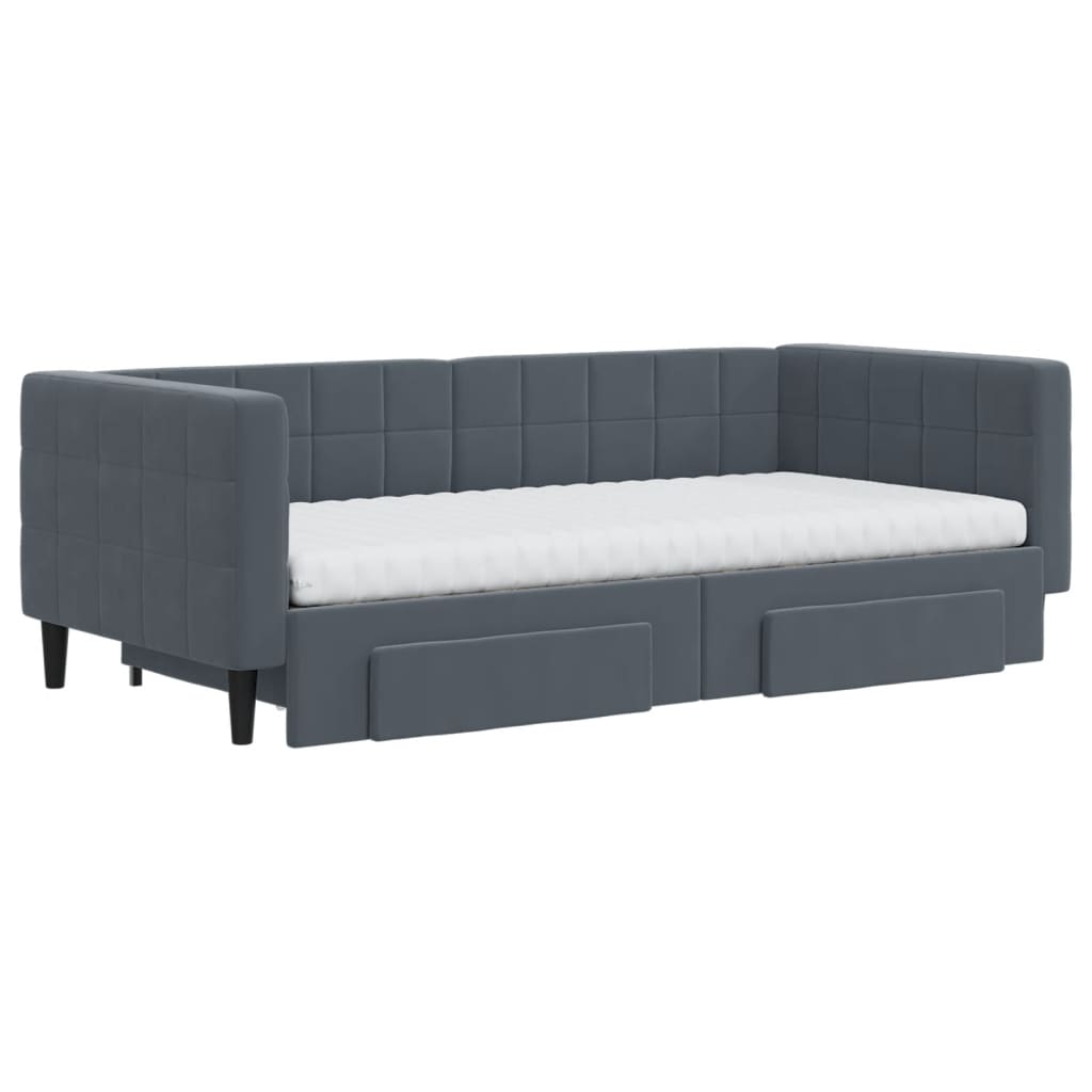 Slaapbank Onderschuifbed En Lades Fluweel 90 x 190 cm Donkergrijs