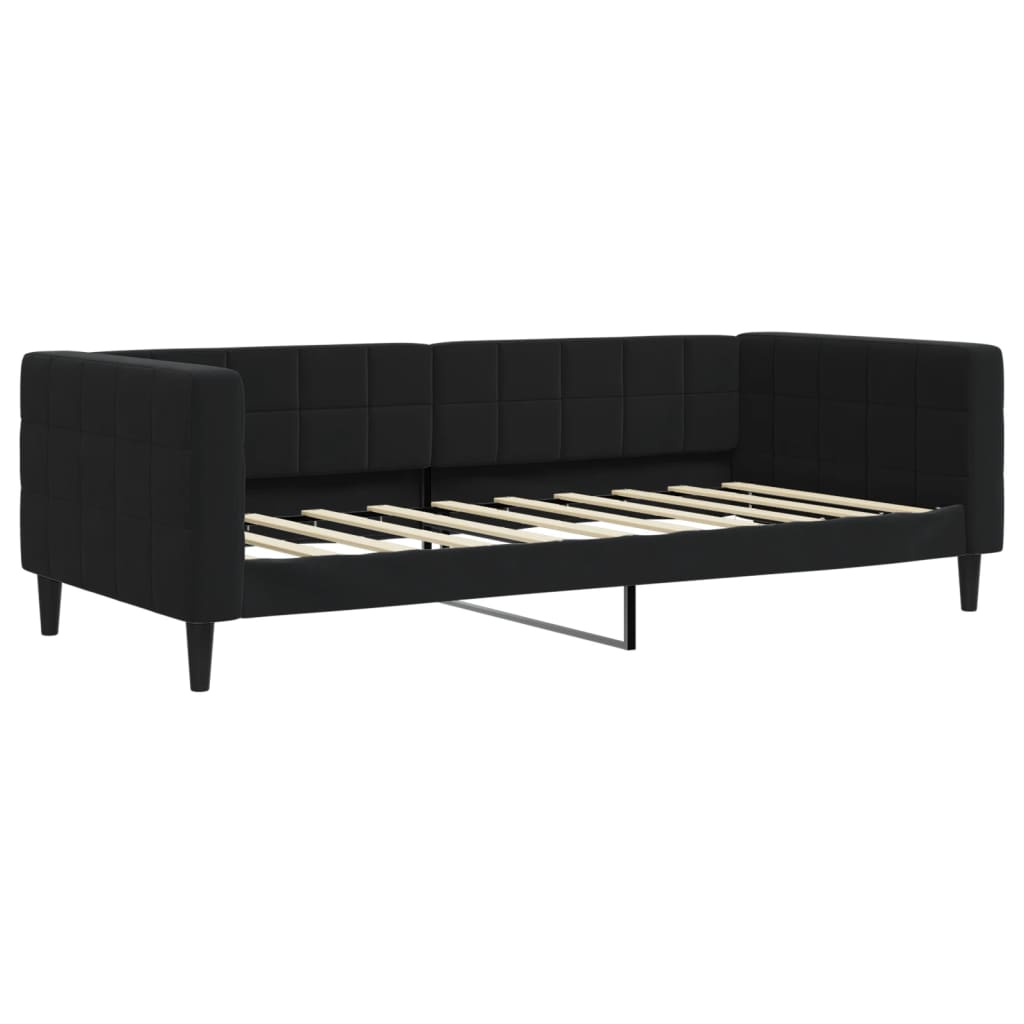 Slaapbank Met Onderschuifbed En Lades Fluweel 90 x 190 cm Zwart met onderschuifbed en lade en matras