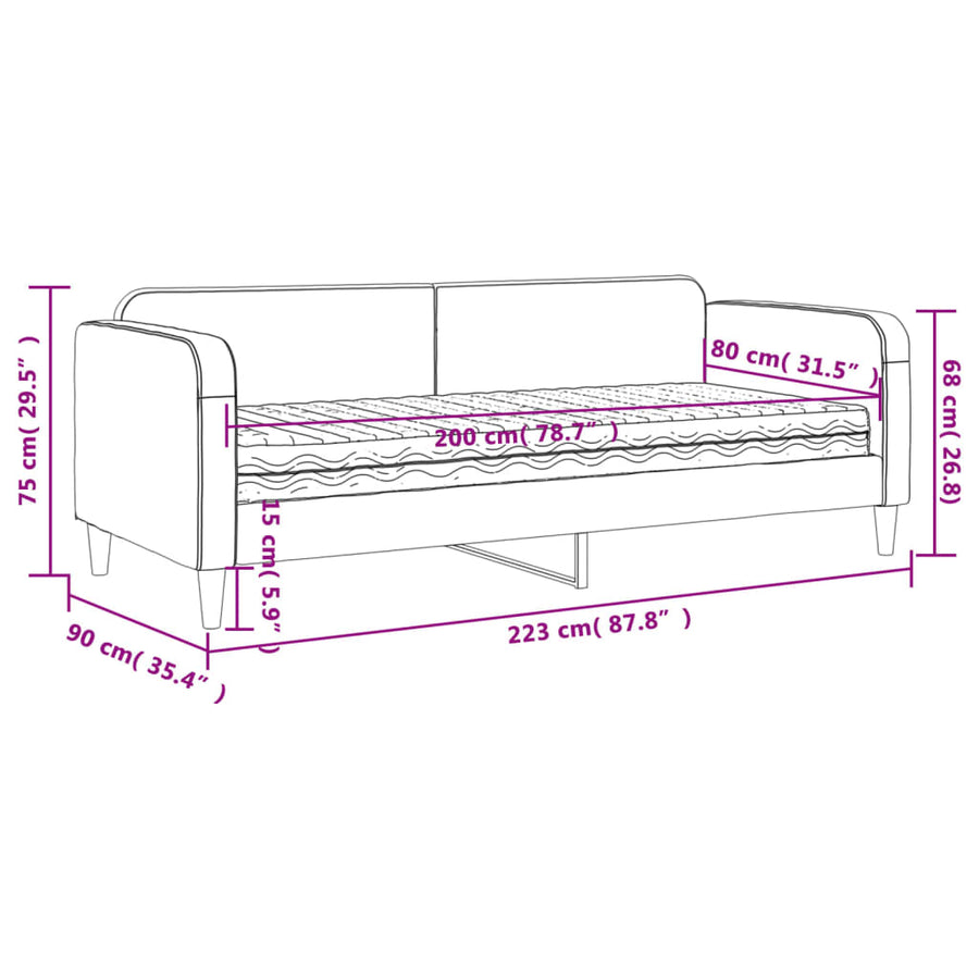 Slaapbank Stof 80 x 200 cm Zwart met matras