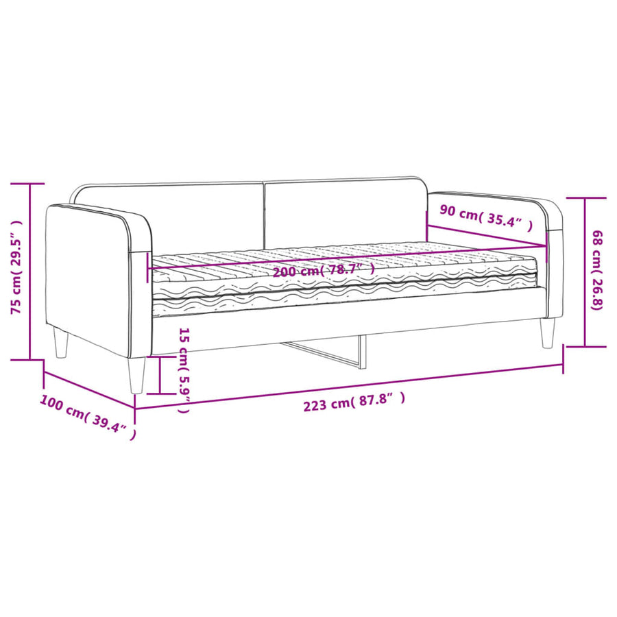 Slaapbank Stof 90 x 200 cm Donkergrijs met matras