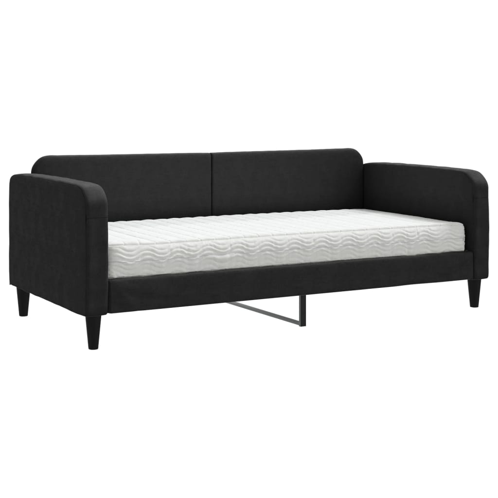 Slaapbank Stof 90 x 200 cm Zwart met matras