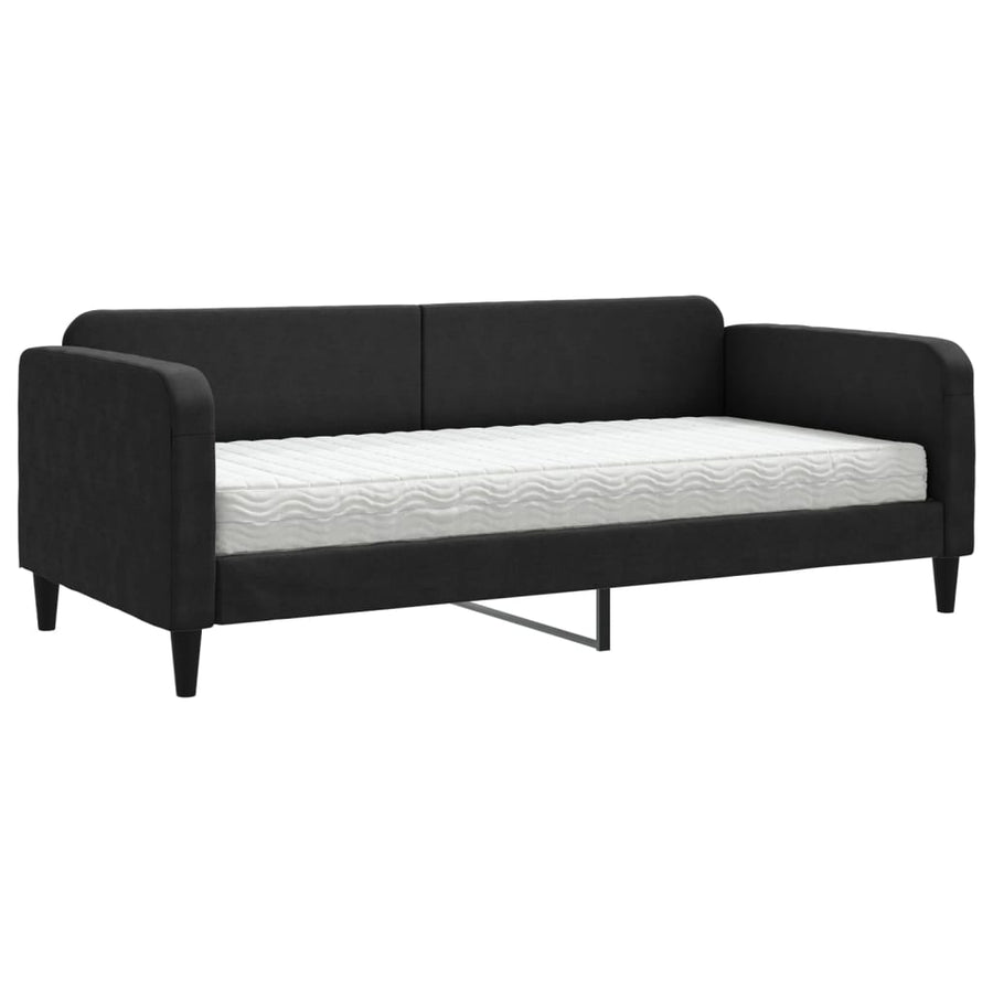 Slaapbank Stof 90 x 200 cm Zwart met matras