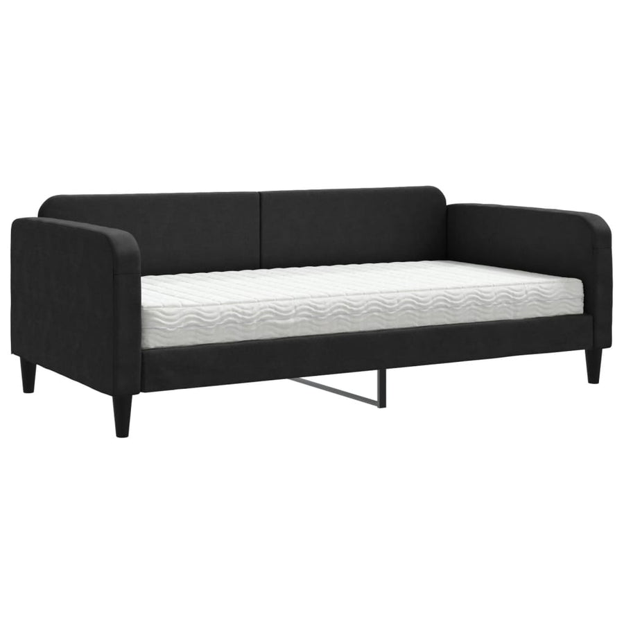 Slaapbank met matras 100x200 cm stof zwart 100 x 200 cm Zwart met matras