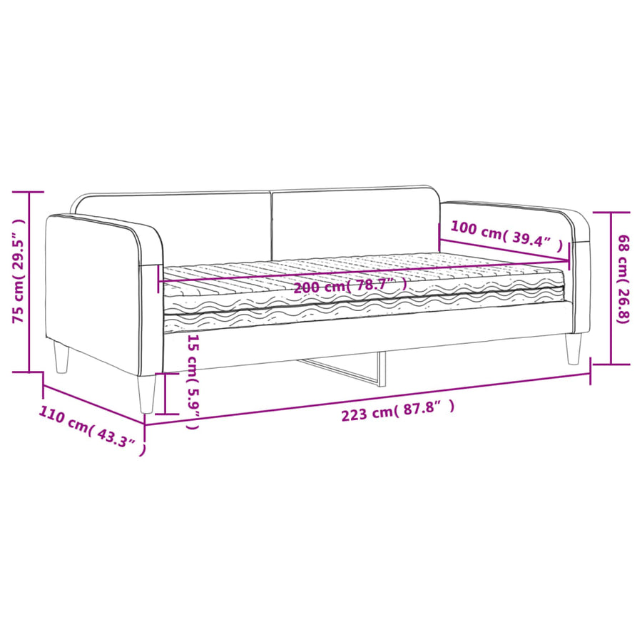 Slaapbank Stof 100 x 200 cm Taupe met matras