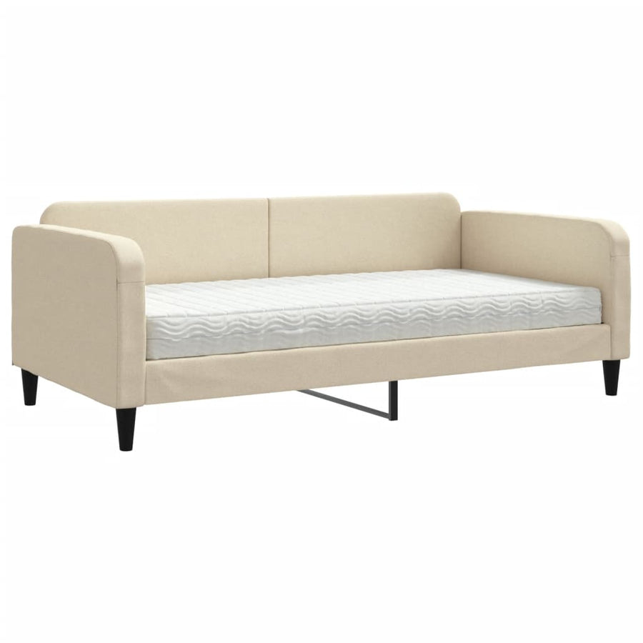 Slaapbank met matras 100x200 cm stof crèmekleurig 100 x 200 cm Crème met matras
