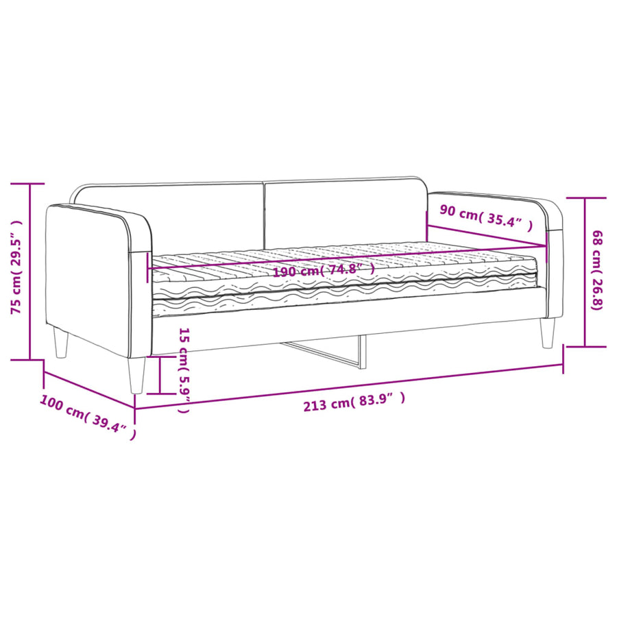 Slaapbank Stof 90 x 190 cm Lichtgrijs met matras