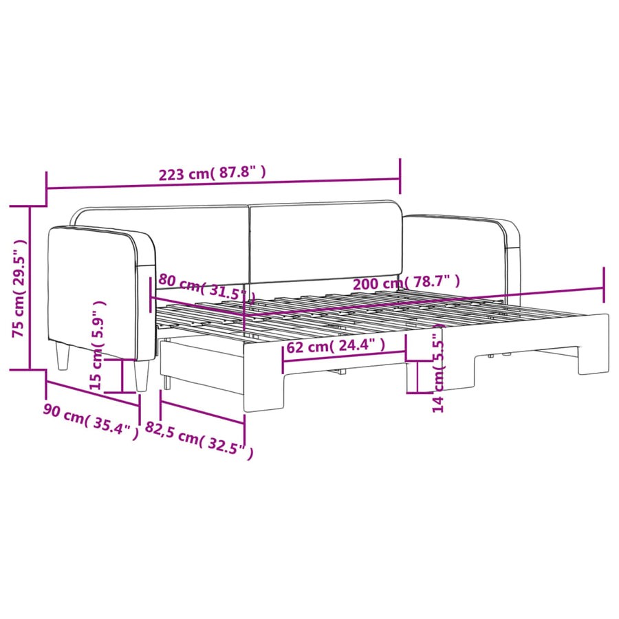 Slaapbank Stof 80 x 200 cm Donkergrijs met onderschuifbed
