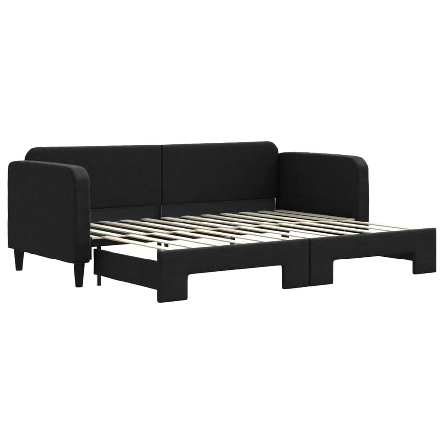 Slaapbank Stof 80 x 200 cm Zwart met onderschuifbed
