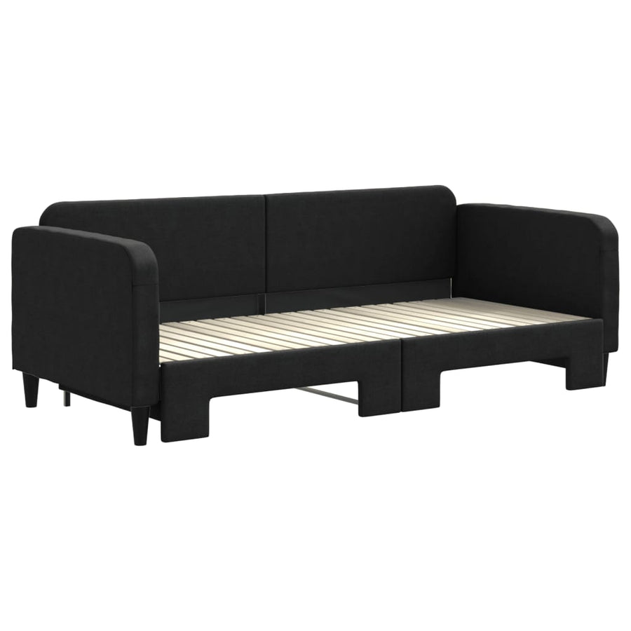 Slaapbank Stof 90 x 200 cm Zwart met onderschuifbed