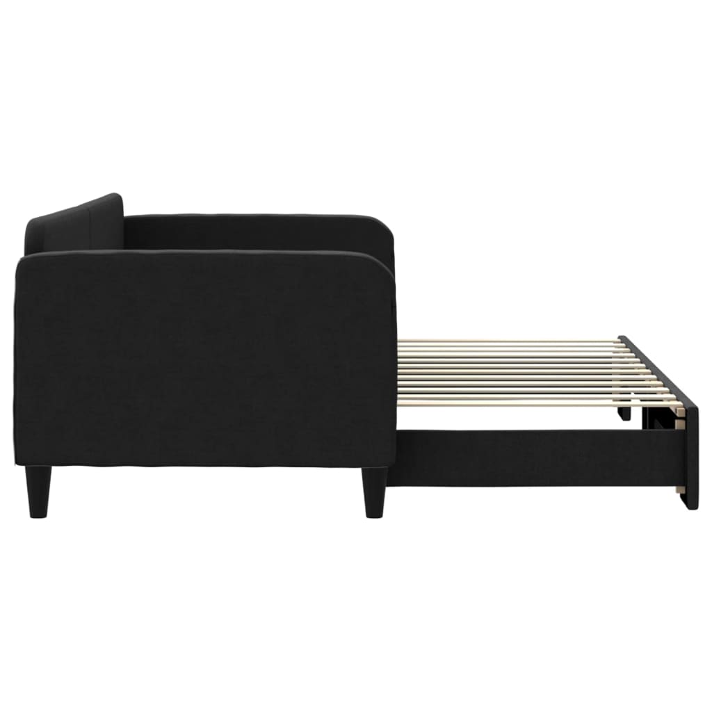 Slaapbank Stof 90 x 200 cm Zwart met onderschuifbed