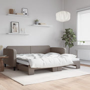 Slaapbank met onderschuifbed 90x200 cm taupe stof