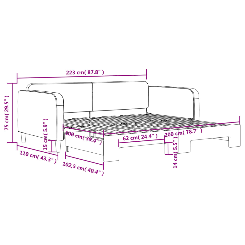 Slaapbank Stof 100 x 200 cm Lichtgrijs met onderschuifbed