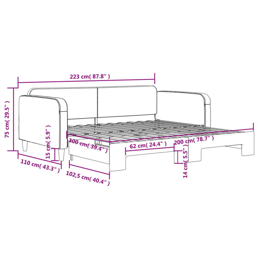 Slaapbank Stof 100 x 200 cm Donkergrijs met onderschuifbed