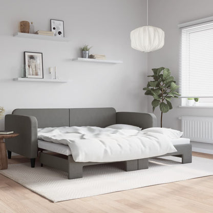 Slaapbank Stof 100 x 200 cm Donkergrijs met onderschuifbed