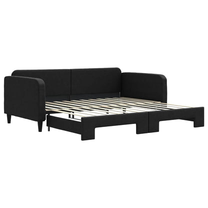 Slaapbank Stof 100 x 200 cm Zwart met onderschuifbed
