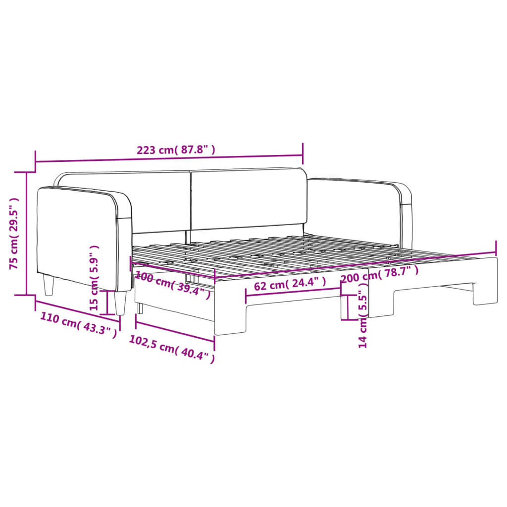 Slaapbank Stof 100 x 200 cm Zwart met onderschuifbed