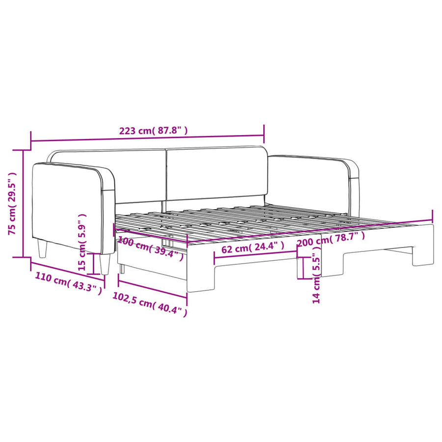 Slaapbank Stof 100 x 200 cm Zwart met onderschuifbed