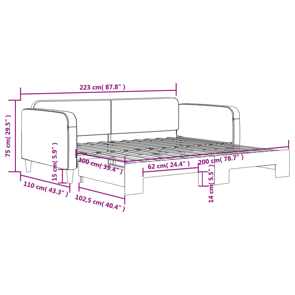 Slaapbank Stof 100 x 200 cm Taupe met onderschuifbed