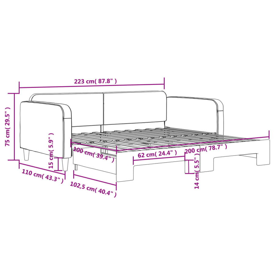 Slaapbank Stof 100 x 200 cm Taupe met onderschuifbed
