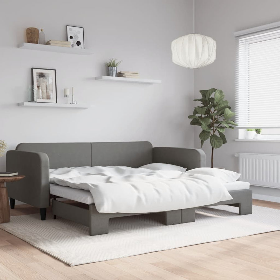 Slaapbank Stof 90 x 190 cm Donkergrijs met onderschuifbed