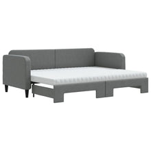 Slaapbank Onderschuifbed Matrassen Stof 80 x 200 cm Donkergrijs met onderschuifbed en matras