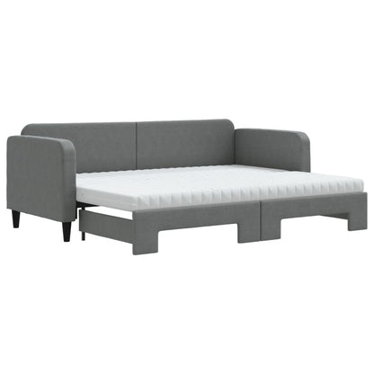 Slaapbank Onderschuifbed Matrassen Stof 80 x 200 cm Donkergrijs met onderschuifbed en matras