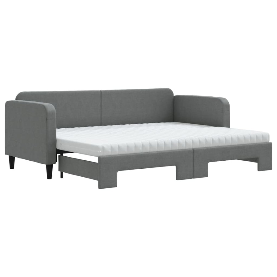 Slaapbank Onderschuifbed Matrassen Stof 80 x 200 cm Donkergrijs met onderschuifbed en matras