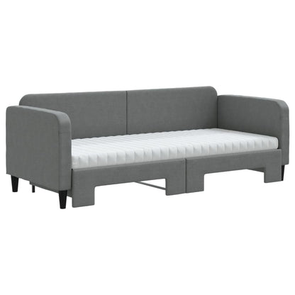 Slaapbank Onderschuifbed Matrassen Stof 80 x 200 cm Donkergrijs met onderschuifbed en matras