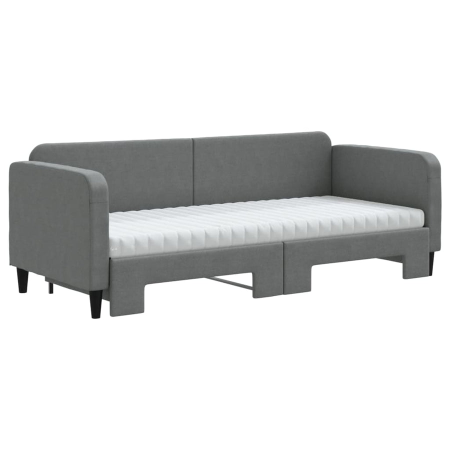 Slaapbank Onderschuifbed Matrassen Stof 80 x 200 cm Donkergrijs met onderschuifbed en matras
