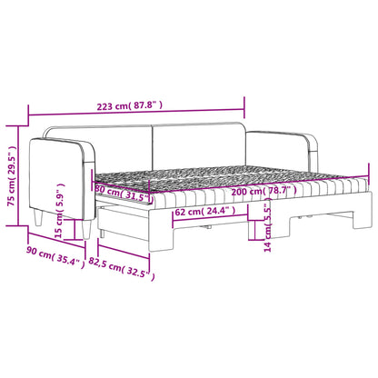 Slaapbank Onderschuifbed Matrassen Stof 80 x 200 cm Donkergrijs met onderschuifbed en matras