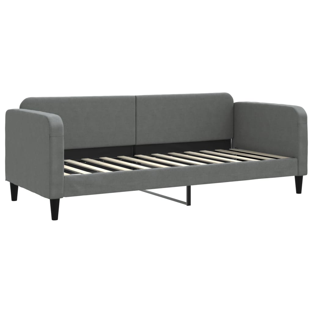 Slaapbank Onderschuifbed Matrassen Stof 80 x 200 cm Donkergrijs met onderschuifbed en matras
