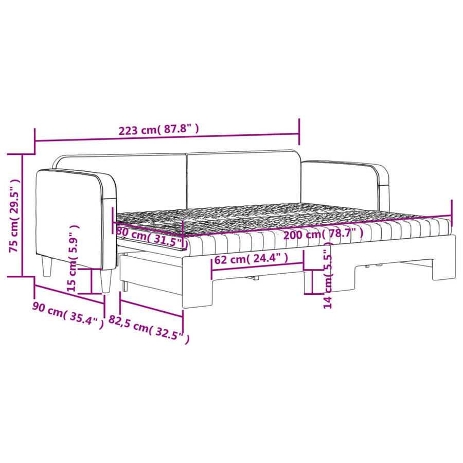 Slaapbank Sen Stof 80 x 200 cm Zwart met onderschuifbed en matras