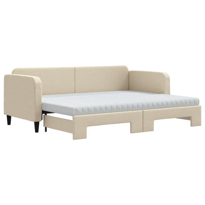 Slaapbank Sen Stof 80 x 200 cm Crème met onderschuifbed en matras