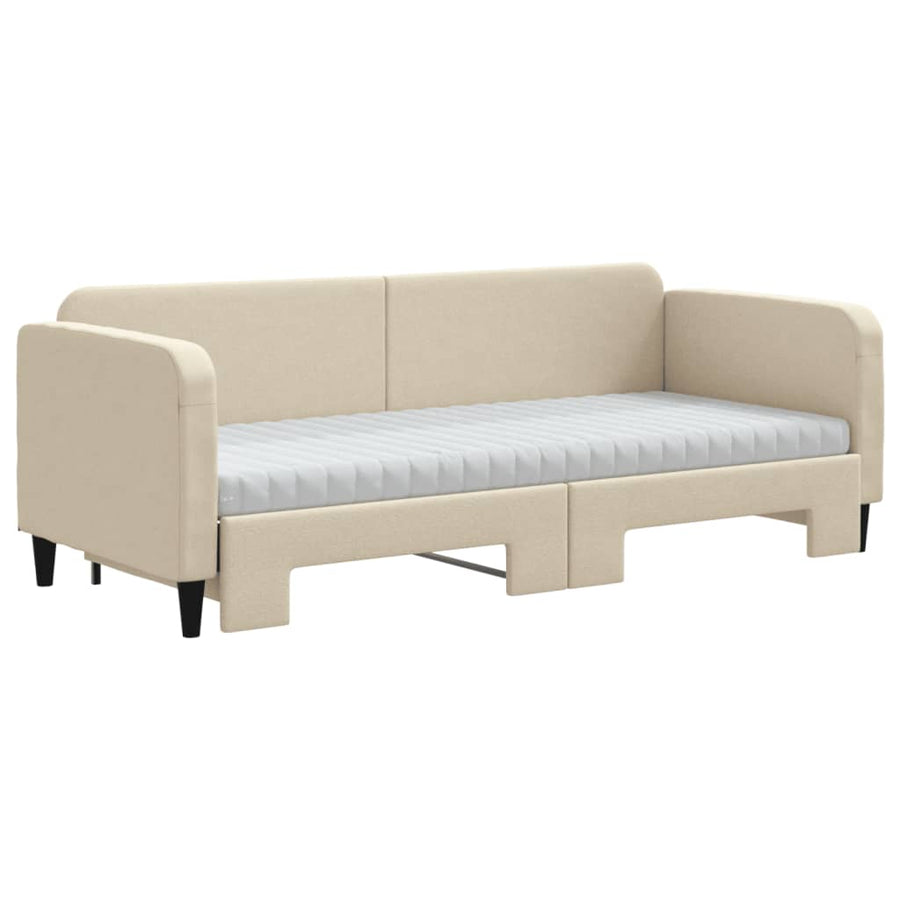 Slaapbank Sen Stof 80 x 200 cm Crème met onderschuifbed en matras
