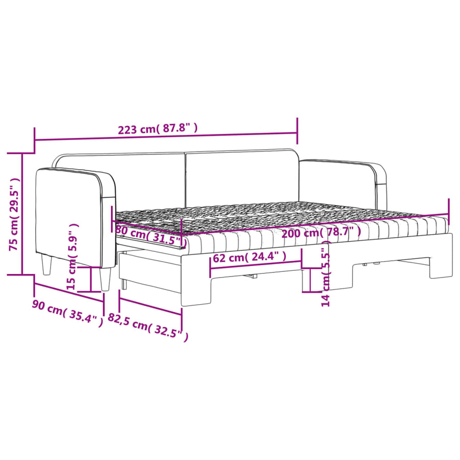 Slaapbank Sen Stof 80 x 200 cm Crème met onderschuifbed en matras