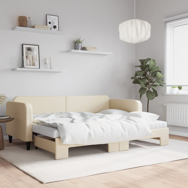 Slaapbank Sen Stof 80 x 200 cm Crème met onderschuifbed en matras