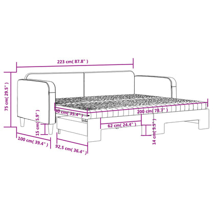 Slaapbank Onderschuifbed En Matrassen Stof 90 x 200 cm Lichtgrijs met onderschuifbed en matras
